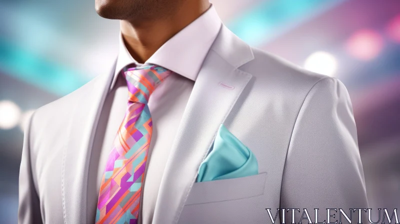 Stylish Man in White Shirt with Colorful Tie AI Image