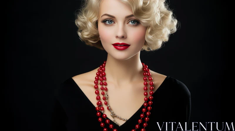 Vintage Fashion Portrait of a Woman with Blond Hair and Red Accessories