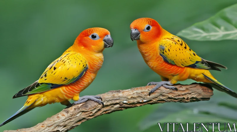 Vivid Parrots on Branch: A Detailed Nature Scene AI Image