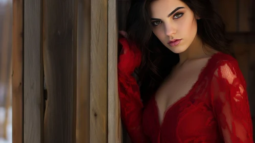 Young Woman in Red Lace Dress - Portrait Photography