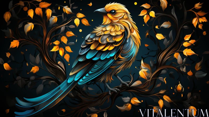 Bird Digital Painting on Tree Branch AI Image