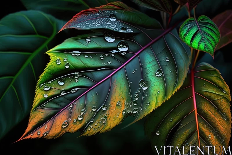 Colorful Leaves and Drops on a Black Background - Hyperrealistic Nature Art AI Image