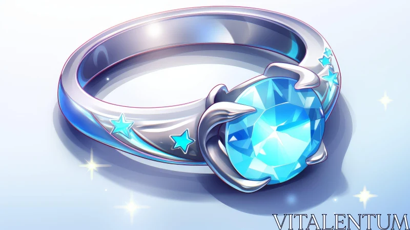 AI ART Elegant White Gold Ring with Aquamarine and Diamonds