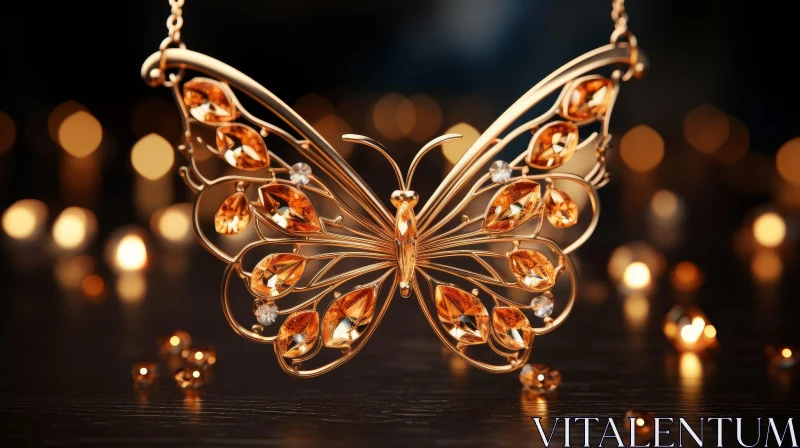 AI ART Exquisite Gold Butterfly Necklace with Orange and White Gems