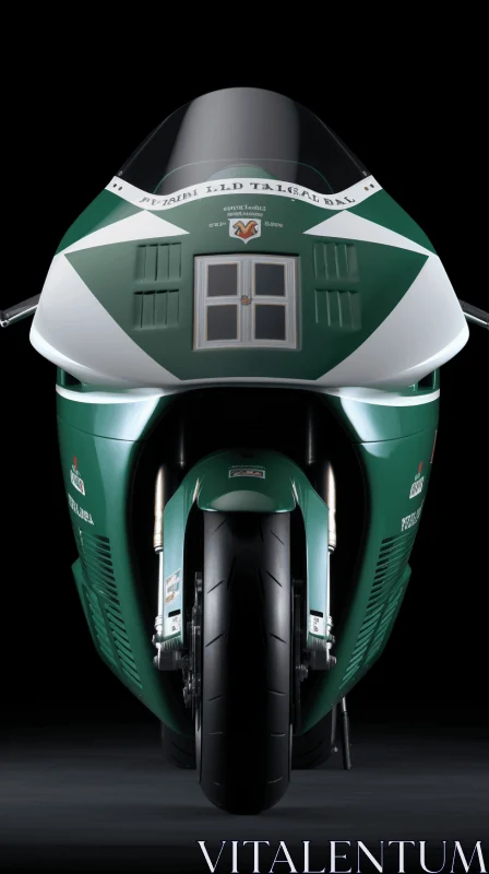 Green and White Motorbike with Racing Lights - Neoclassical Symmetry AI Image