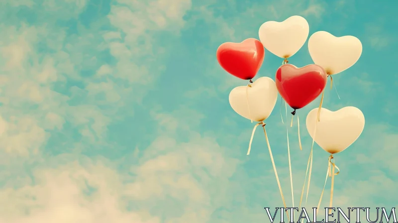 Romantic Heart-Shaped Balloons in Red and White Colors AI Image