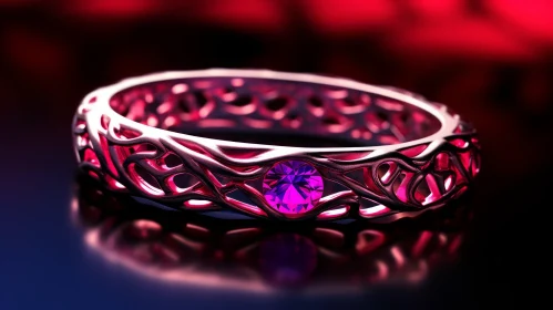 Silver Ring with Pink Gemstone - 3D Rendering