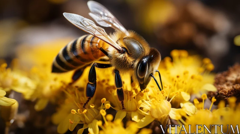 Bee Pollinating Yellow Flower in Nature AI Image