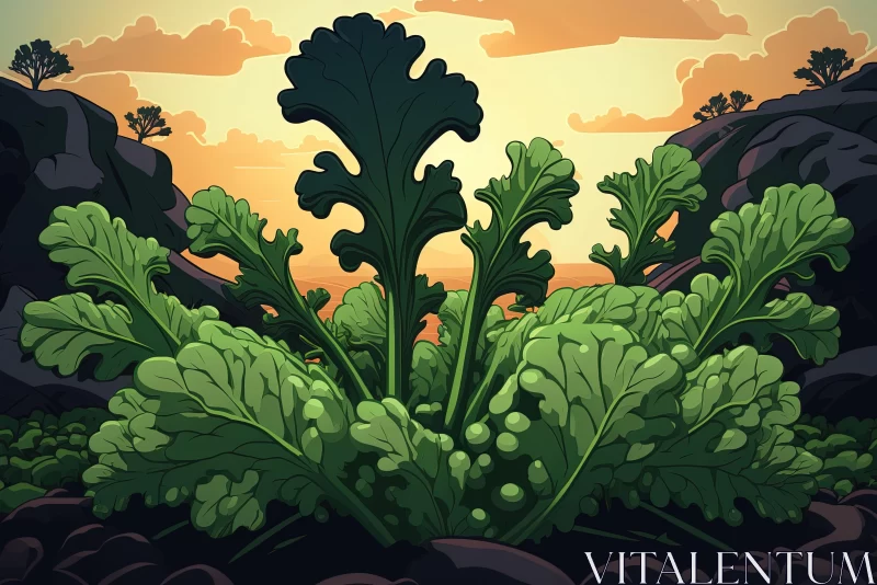 AI ART Captivating Kale in the Wild at Sunset - Meticulously Detailed Artwork