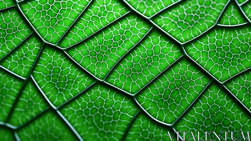 AI ART Detailed Green Leaf with Veins - Nature Close-up