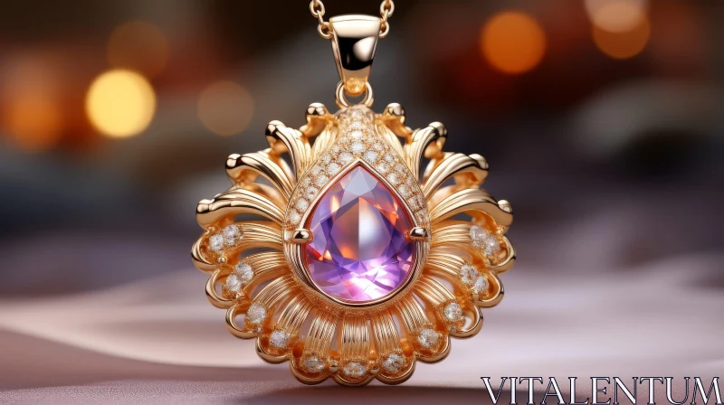 AI ART Exquisite Amethyst Pendant with Diamonds | Elegant Jewelry Design