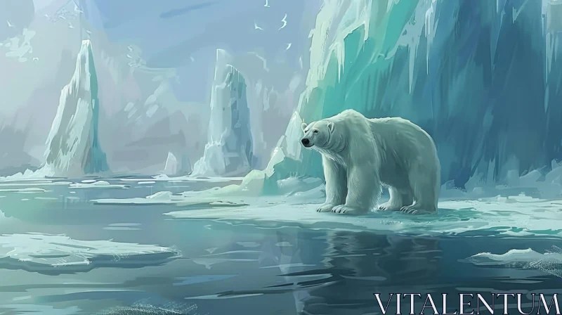 Realistic Arctic Polar Bear Digital Painting AI Image