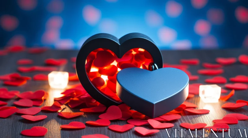 Romantic Heart-shaped Box with Red Lock and Paper Hearts AI Image