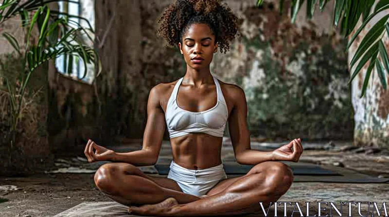 Serene Yoga Pose with Curly-Haired Woman AI Image