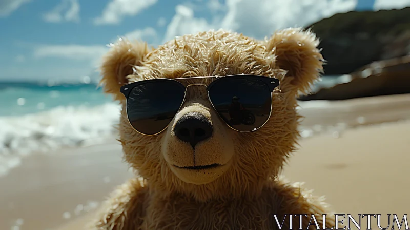 Teddy Bear on Beach - Serene Ocean View AI Image