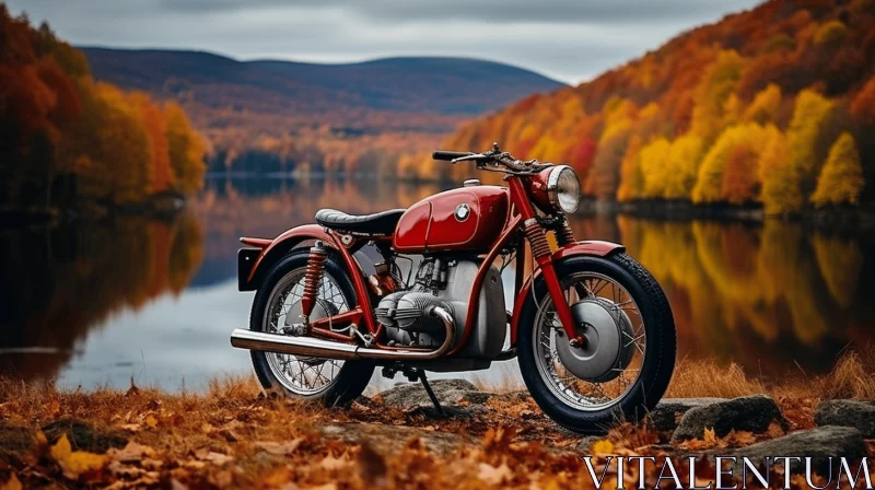 Vintage Motorcycle in Fall Landscape | Iconic Design Style AI Image