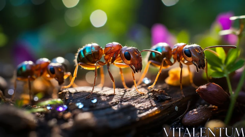 AI ART Brown Ants on Wood: Nature Exploration Scene