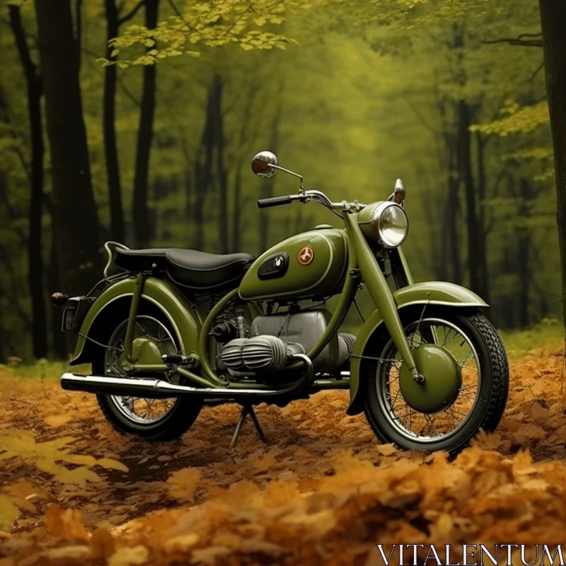AI ART Captivating Green Motorcycle in a Wooded Area | Artistic Masterpiece