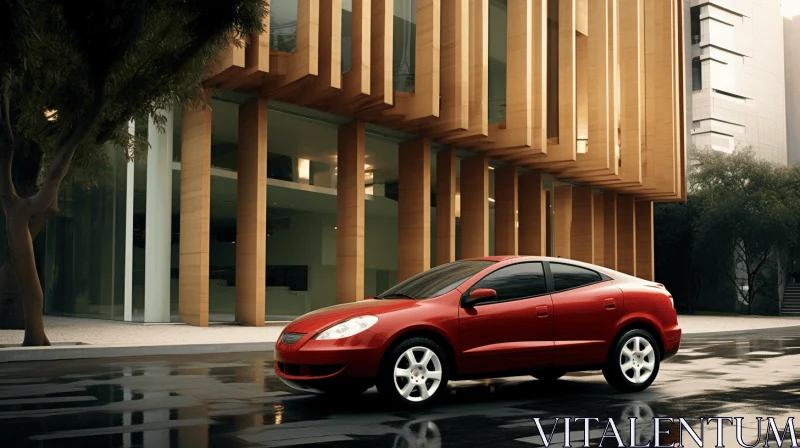 Captivating Red Car: Layered Veneer Panels and Dynamic Pose AI Image