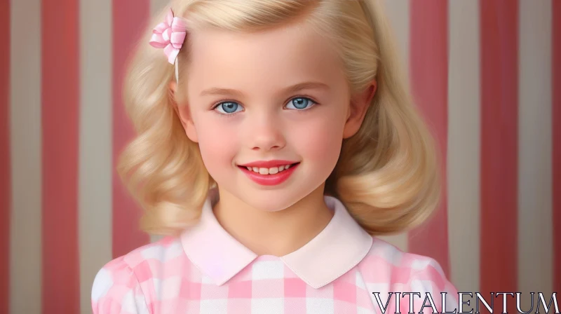 Cheerful Young Girl in Pink Dress - Cartoon Style AI Image