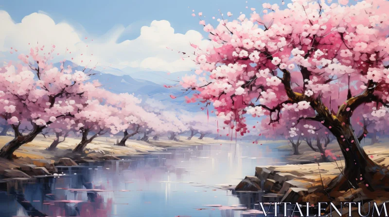 Cherry Blossom Forest Landscape in Spring AI Image