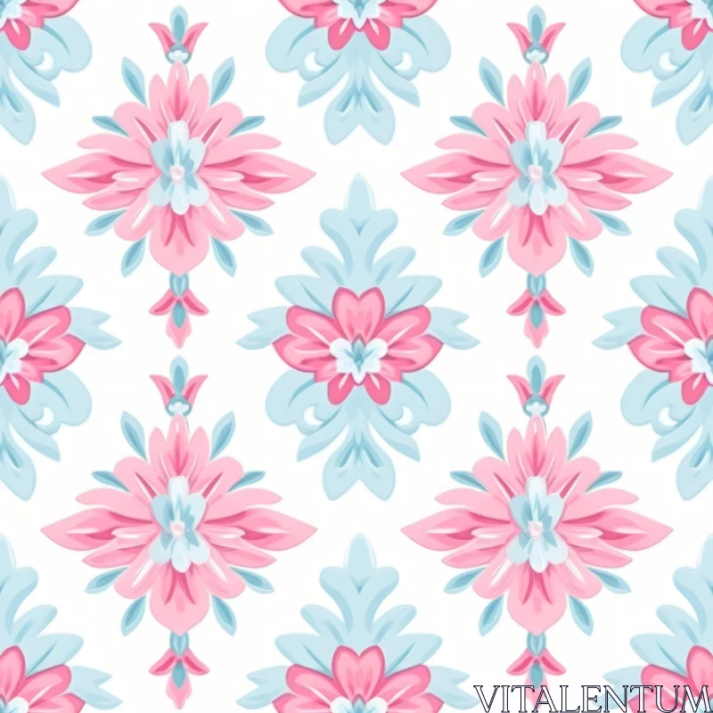 Elegant Pink and Blue Floral Seamless Pattern AI Image