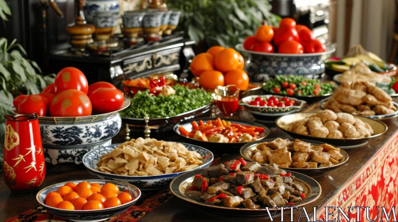 Exquisite Food Display on a Table | Vibrant and Tempting AI Image