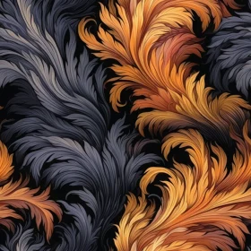 Hand-Painted Leaves Seamless Pattern in Blue, Orange, Yellow