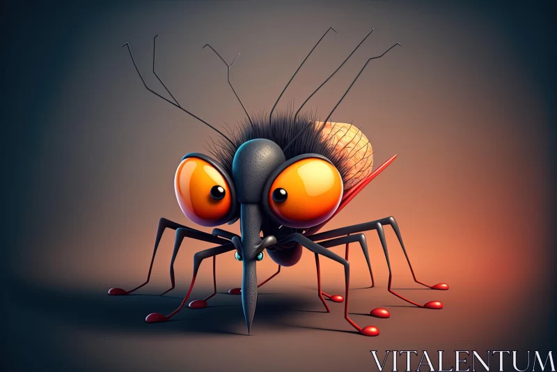 Hyper-Detailed Cartoon Insect with Orange Eyes and Antenna AI Image