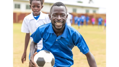Joyful African Man Portrait with Soccer Ball