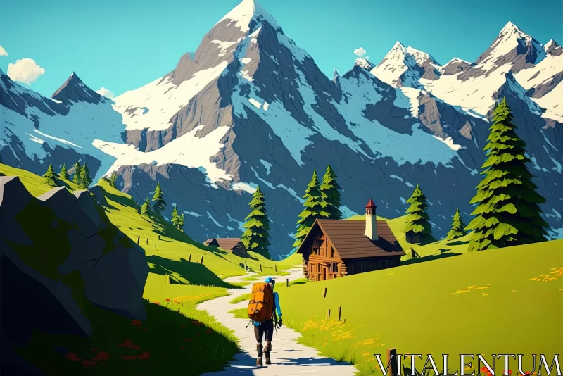Mountain Path in the Countryside: A Vibrant and Detailed Artwork AI Image