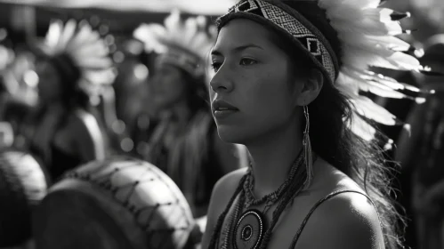 Native American Woman in Traditional Headdress | Pensive Expression