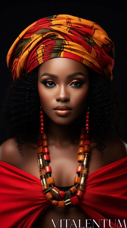 Serious African Woman Portrait in Traditional Attire AI Image