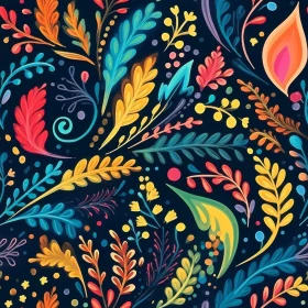 Colorful Floral Pattern on Dark Blue Background