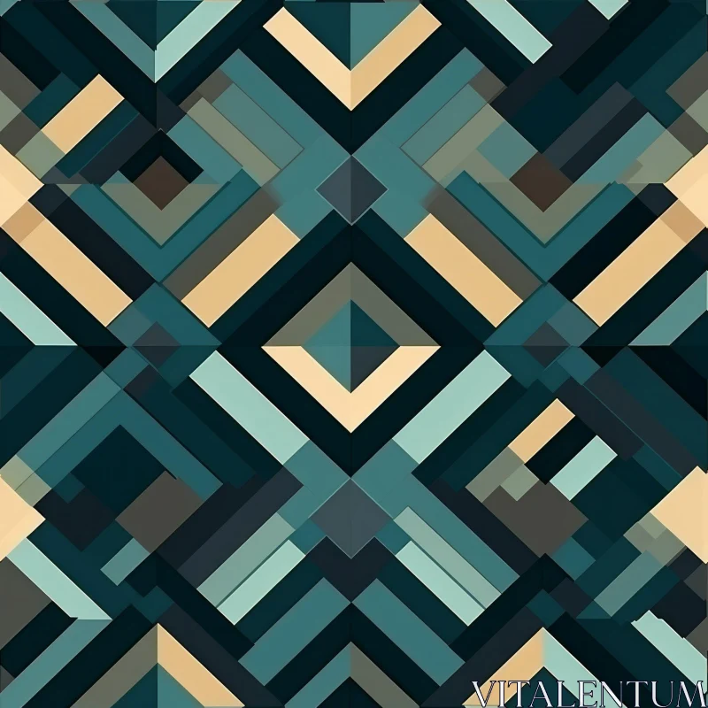 AI ART Diamond Geometric Pattern - Blue, Green, Brown on White Background