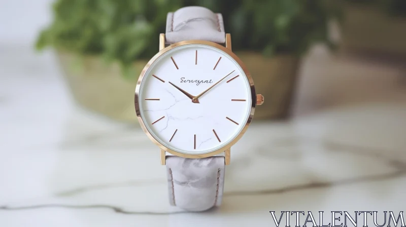 Elegant White Marble Wristwatch with Gold-Tone Hands AI Image
