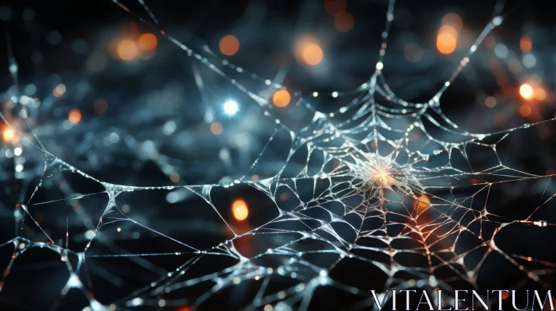 Enigmatic Spider Web with Bokeh Lights AI Image