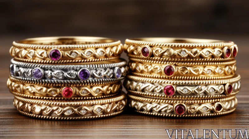Exquisite Gold Rings with Gemstones AI Image