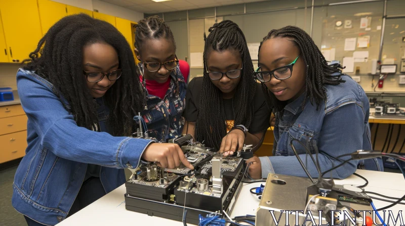AI ART Innovative Electronic Project: Teenage Girls in School Laboratory