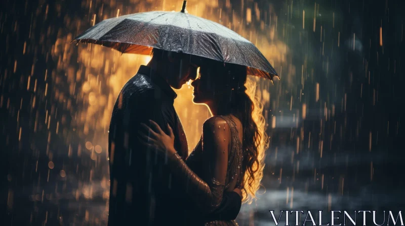 Romantic Couple in Rain - Formal Attire AI Image