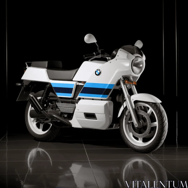 Stylish White and Blue Motorcycle on Black Background | Neogeo, Rainbowcore AI Image