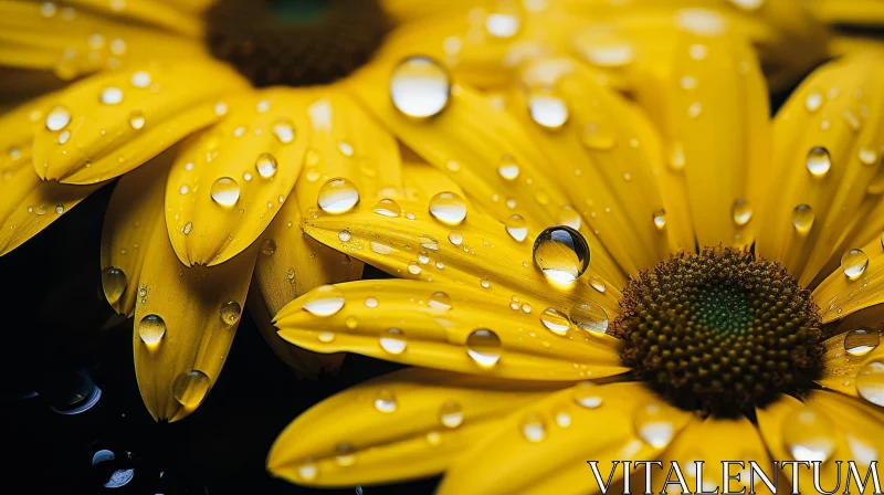 AI ART Yellow Daisy Flower with Water Drops - Close-up Beauty