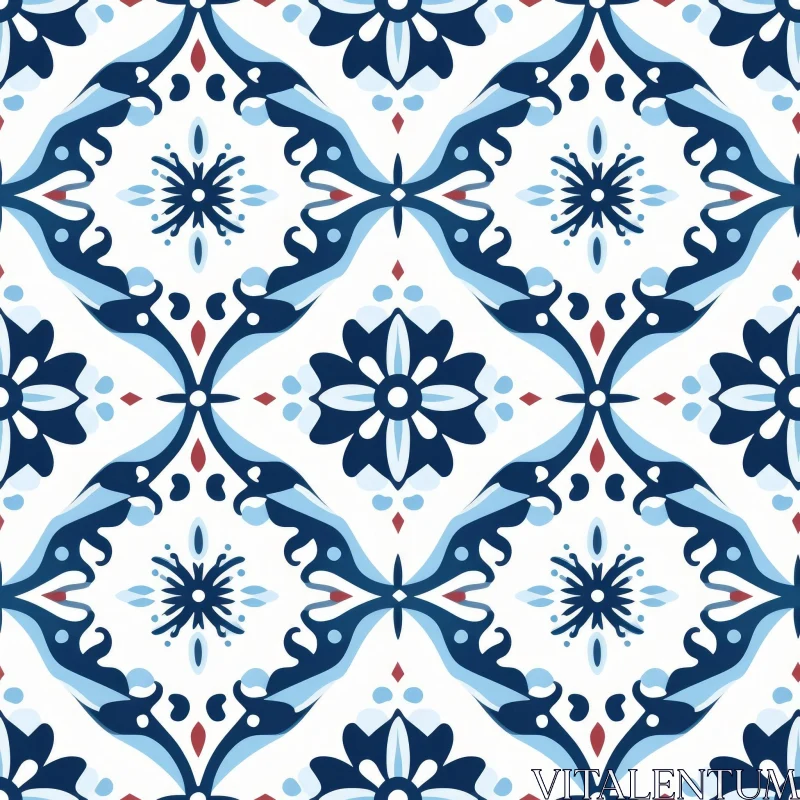 Blue and White Portuguese Tiles Floral Pattern AI Image
