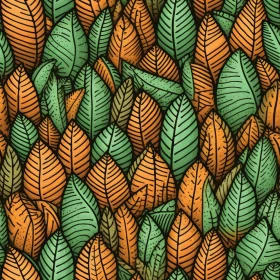 Cartoon Leaves Seamless Pattern - Green and Orange