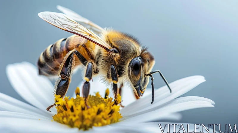 AI ART Close-Up Nature Photography: Honey Bee Pollinating White Flower