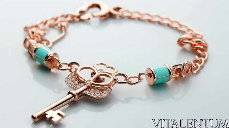 AI ART Elegant Rose Gold Bracelet with Key Pendant