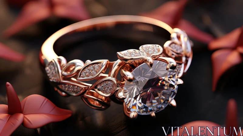AI ART Elegant Rose Gold Diamond Engagement Ring with Floral Design