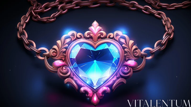Glowing Blue Heart-shaped Gem in Ornate Gold Frame AI Image