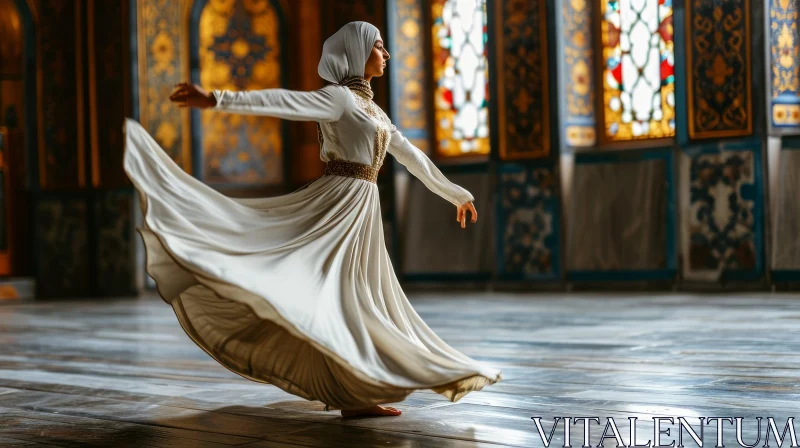 AI ART Graceful Dance of a Woman in a White Dress and Hijab