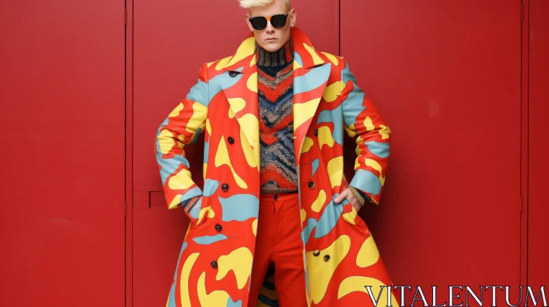Stylish Man in Colorful Coat and Sunglasses AI Image